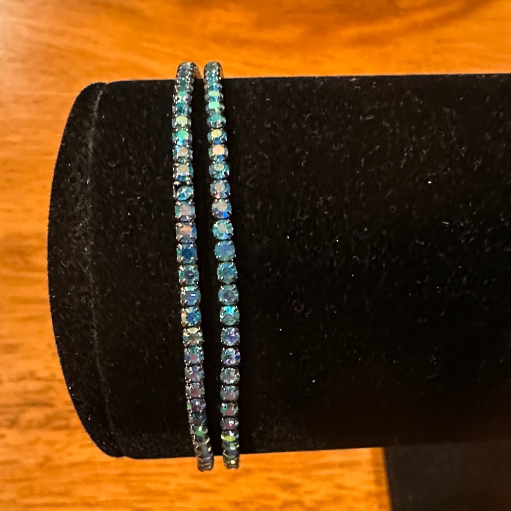 Blue AB Crystal Bracelets with 925 back. Stretchy but not with cord, see pics.